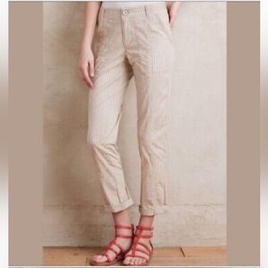Anthropologie Hei Hei Pants Khaki Cream Pin Striped Relaxed Pockets Size 28 New